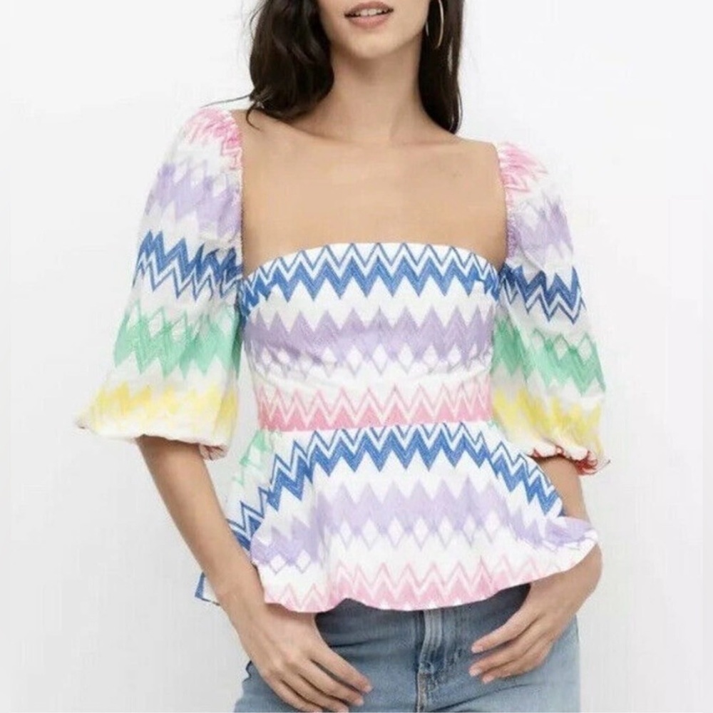 🆕Yumi Kim Anthropologie Embroidered Eliza Top Rainbow Cherise Blouse XS🆕